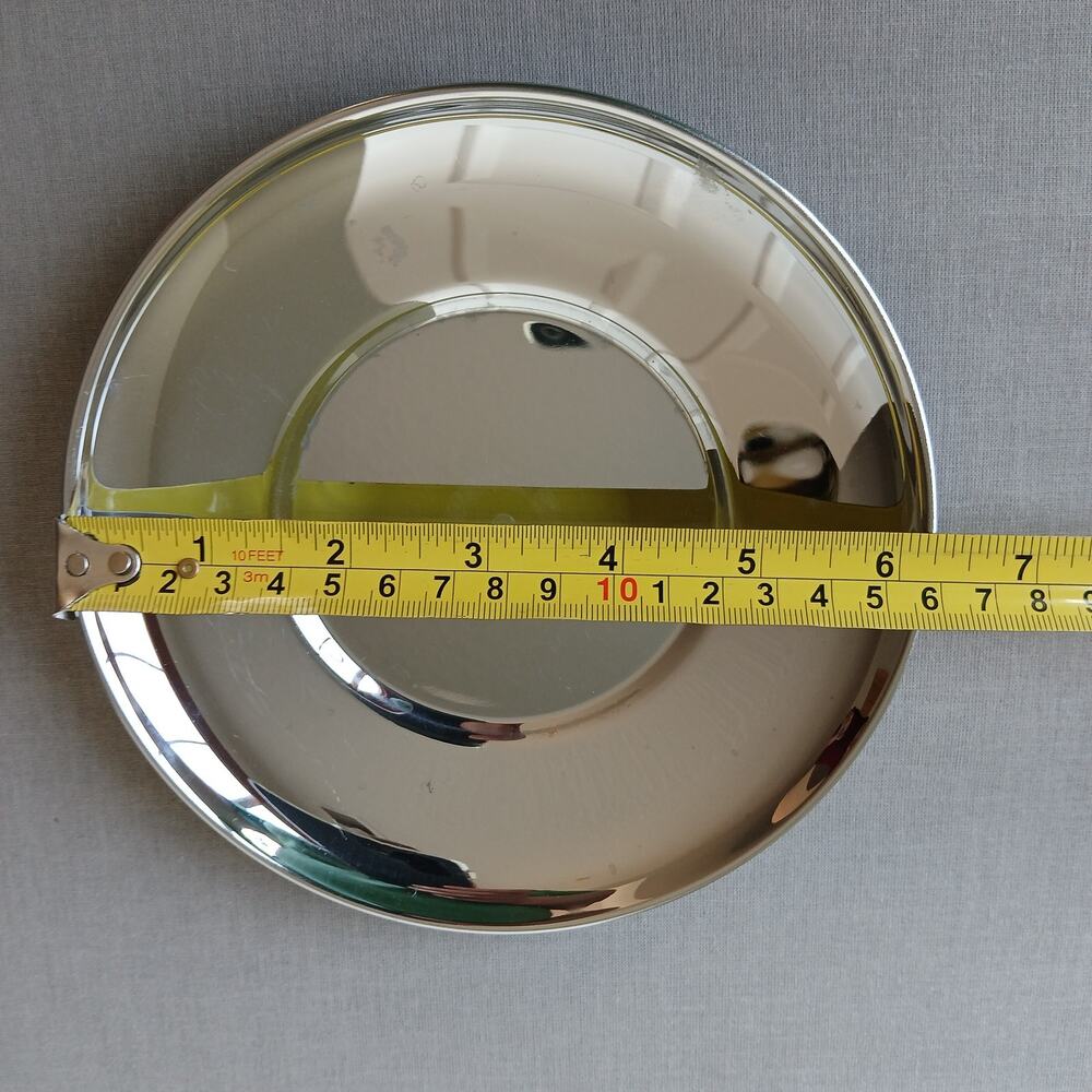 Kromex Serving Set 4" polka dot glass, lid, & 2 silver chrome plates VTG 50s MCM - Picture 16 of 16